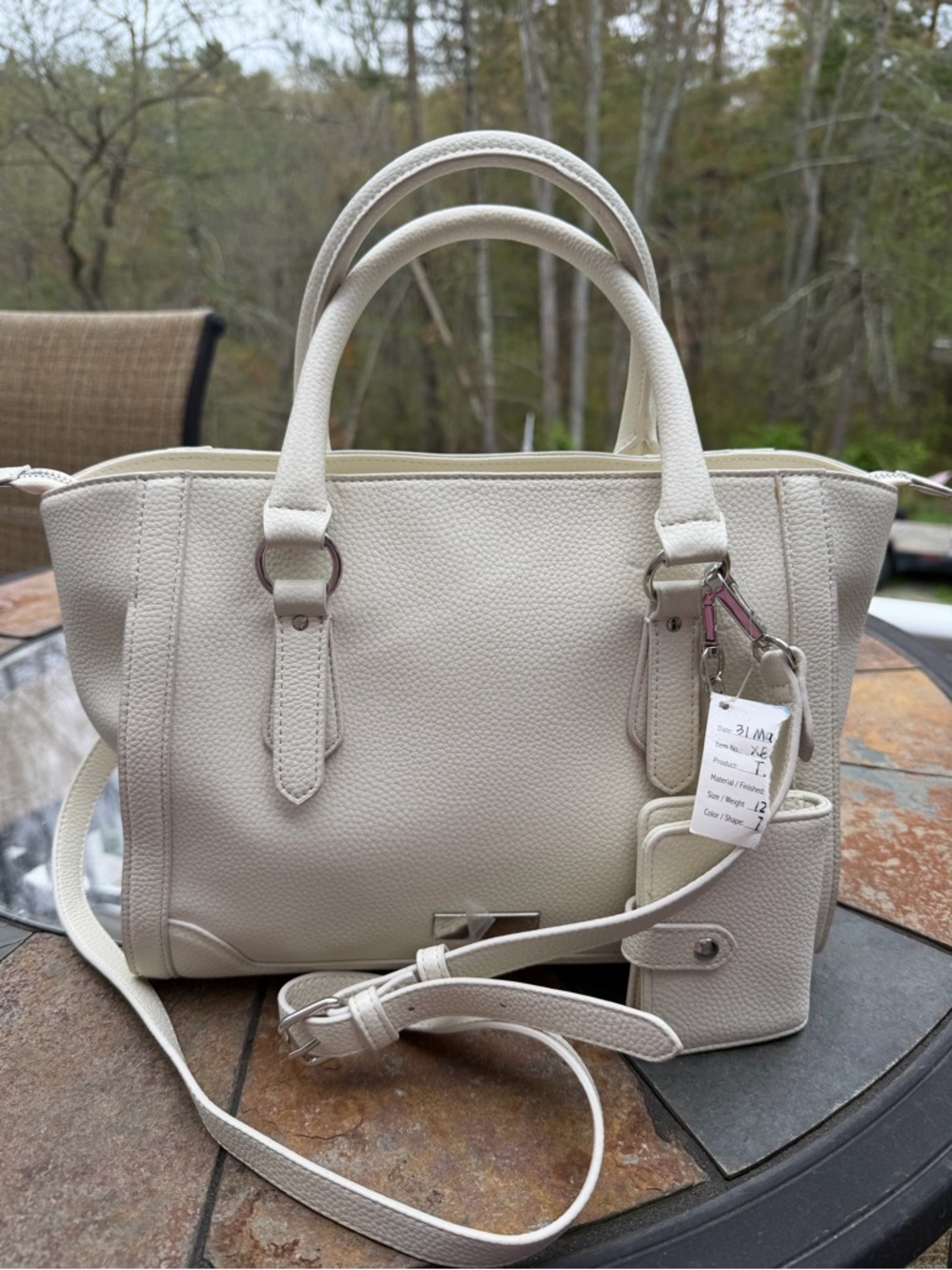 Classic Cream Structured Satchel Handbag with Card Case